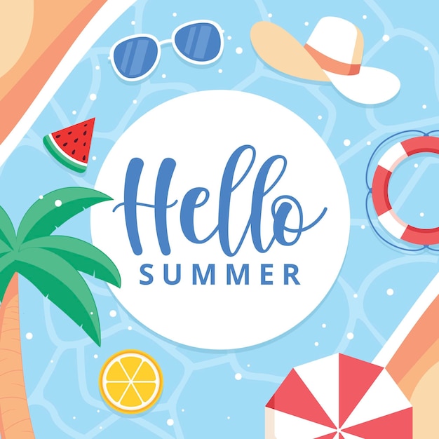 Gratis vector hallo zomer met zwembadbenodigdheden