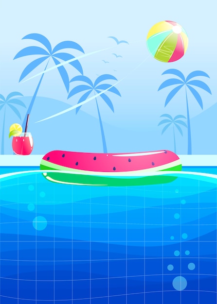 Gratis vector hallo zomerfeest banner ontwerp. zwembad in het aquapark.