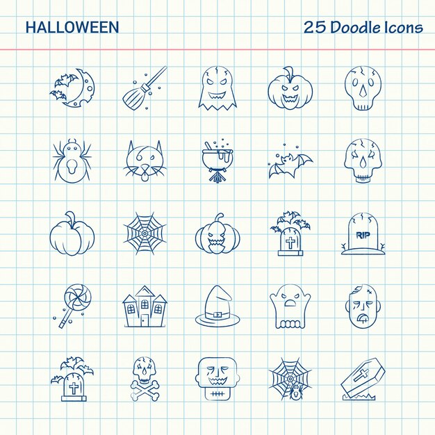 Halloween 25 doodle pictogrammen