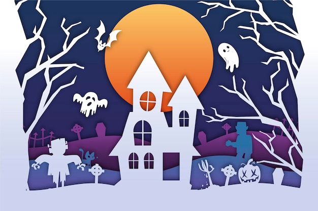 Gratis vector halloween-achtergrond in papierstijl