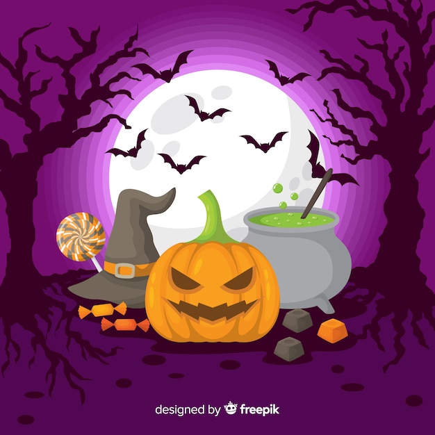 Halloween-achtergrond in vlak ontwerp