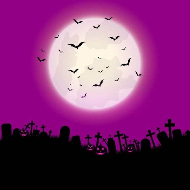 Gratis vector halloween achtergrond met pompoenen en begraafplaats