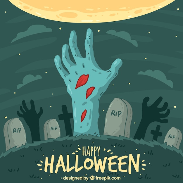 Gratis vector halloween achtergrond met zombie ontwerp