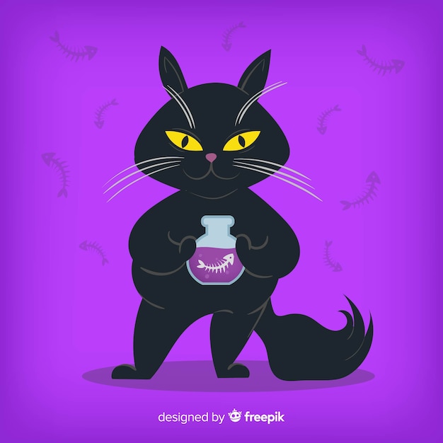 Gratis vector halloween-achtergrond met zwarte kat