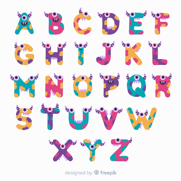 Gratis vector halloween-alfabet met grappige monsterkarakters