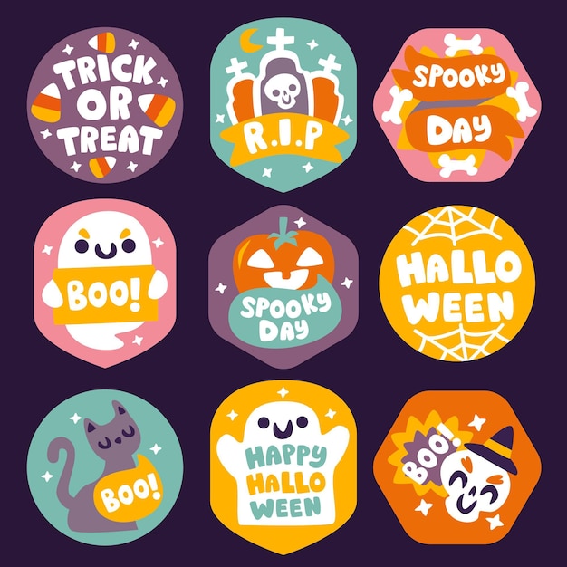 Halloween-badgecollectie in plat ontwerp