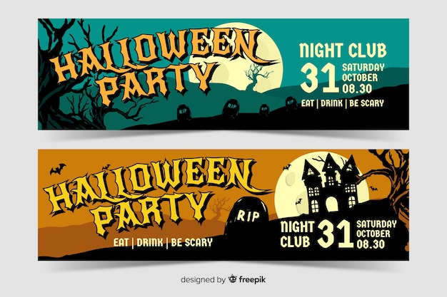 Halloween banner sjabloon plat ontwerp