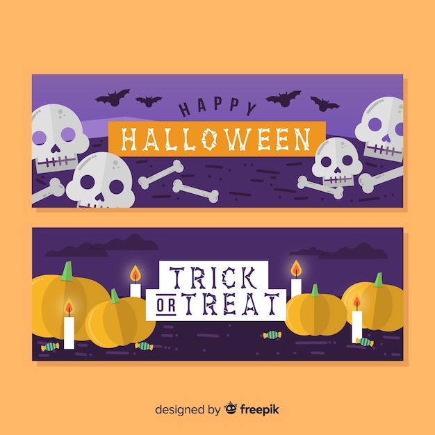 Halloween-bannermalplaatjes in vlak ontwerp