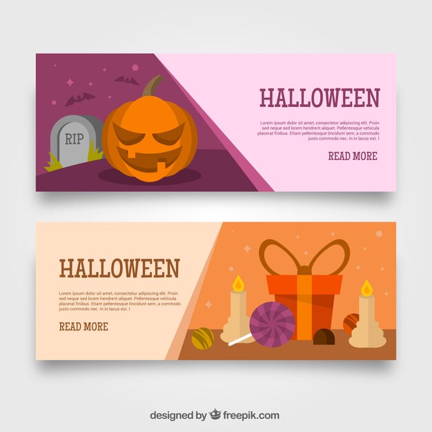 Halloween banners met elementen in plat ontwerp