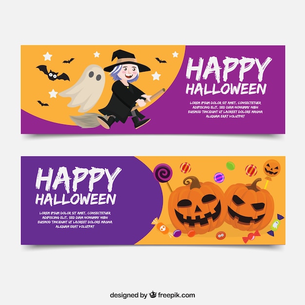 Halloween banners met karakters