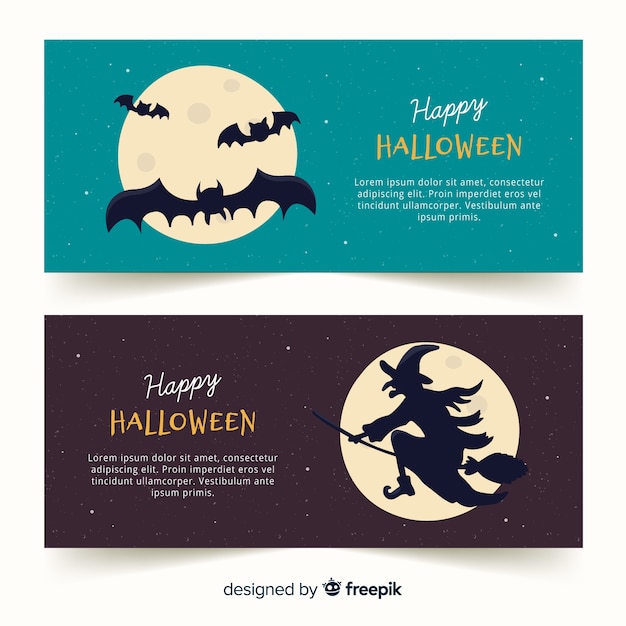 Halloween-banners met knuppels en heks