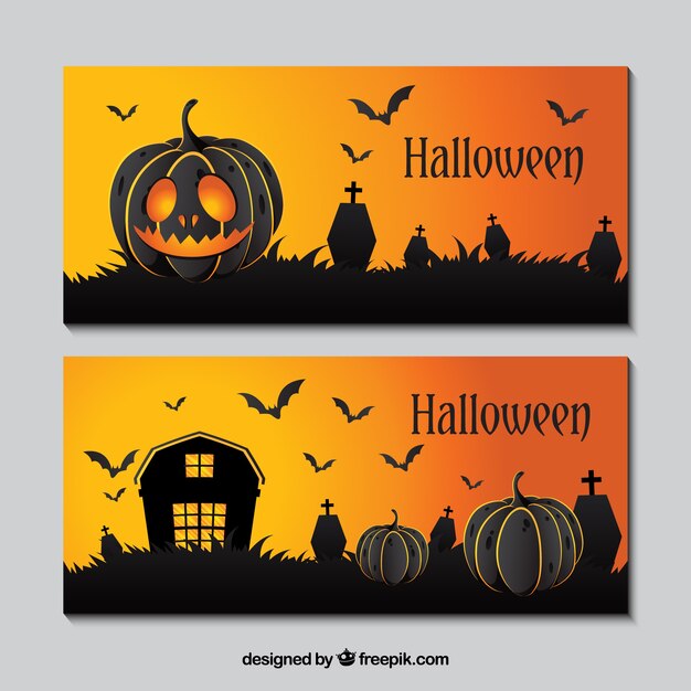 Halloween banners met pompoenen