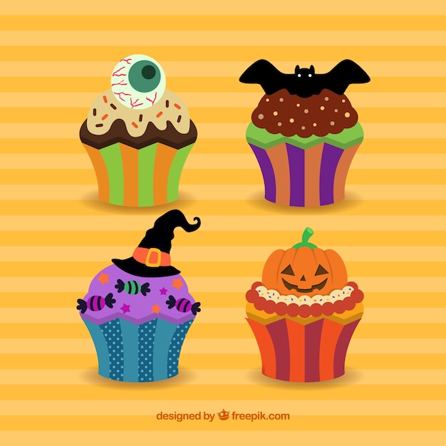 Gratis vector halloween cupcakes collectie