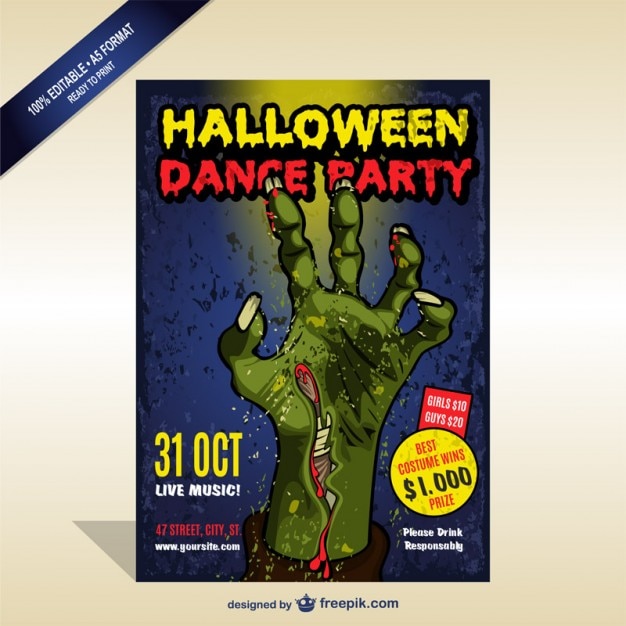 Gratis vector halloween dance party flyer