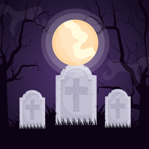 Gratis vector halloween donkere begraafplaats