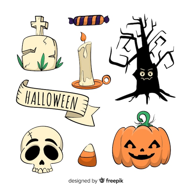 Gratis vector halloween element collectie hand getrokken