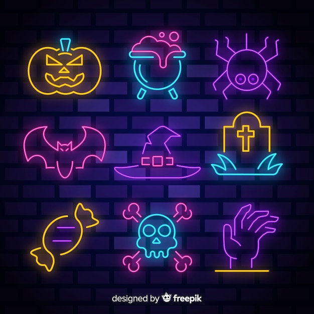 Gratis vector halloween element neon teken collectie