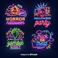 Gratis vector halloween element neon teken collectie