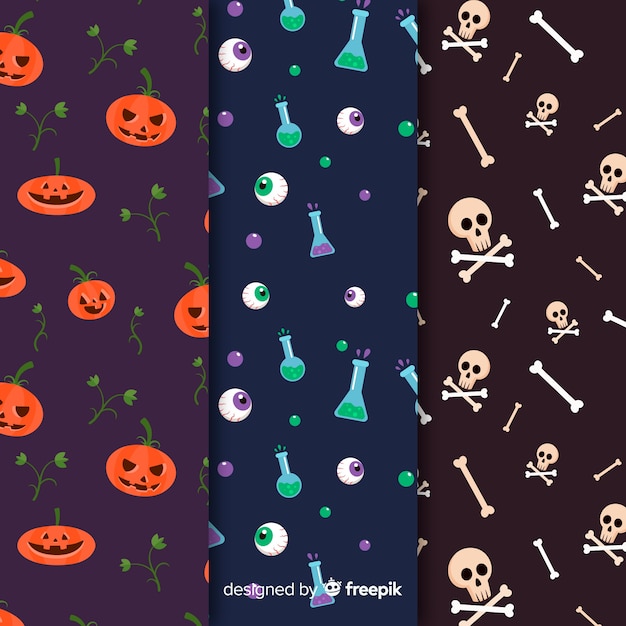 Halloween-elementen platte patroon collectie