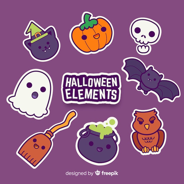 Gratis vector halloween-elementeninzameling in vlak ontwerp