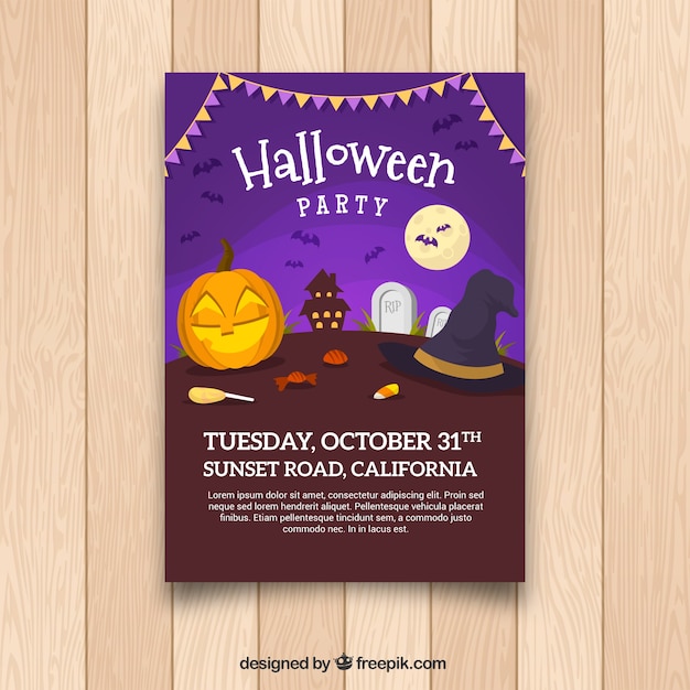 Gratis vector halloween feest poster met mooie stijl