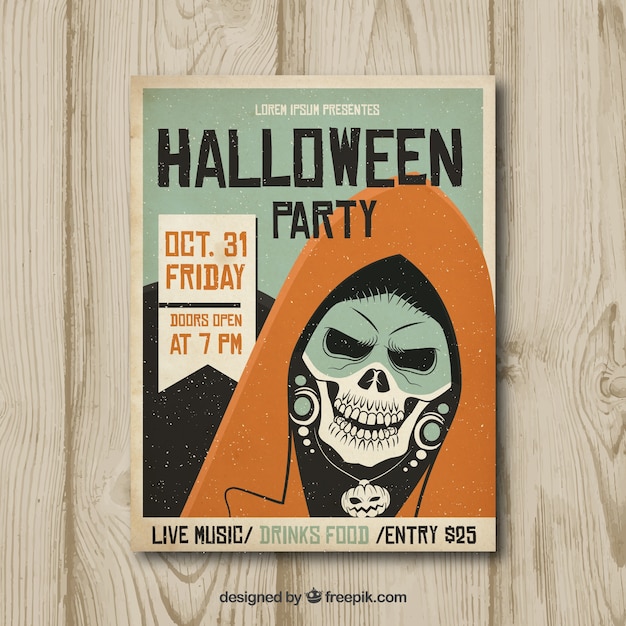 Halloween feest poster met vintage skelet