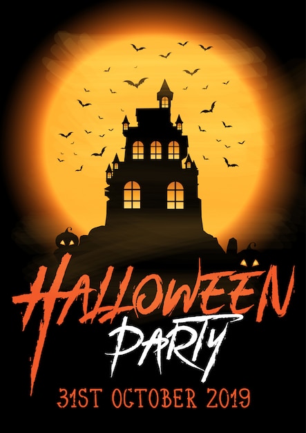 Halloween-feestaffiche met griezelig kasteel