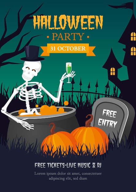 Halloween-feestaffiche met skelet