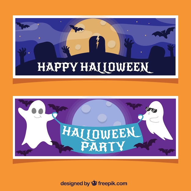 Halloween feestbanners met spoken en graven