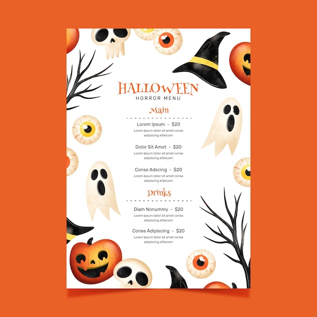 Gratis vector halloween festival menusjabloon