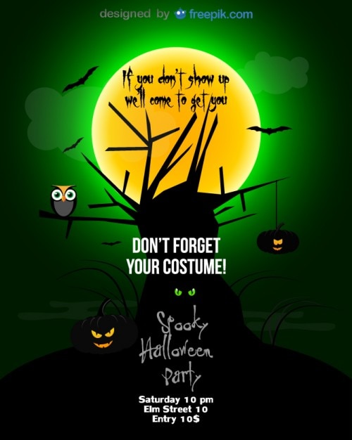 Gratis vector halloween flyer volle maan in de groene nacht