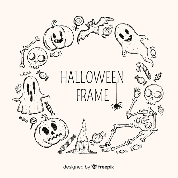 Halloween-frame met hand getrokken elementen