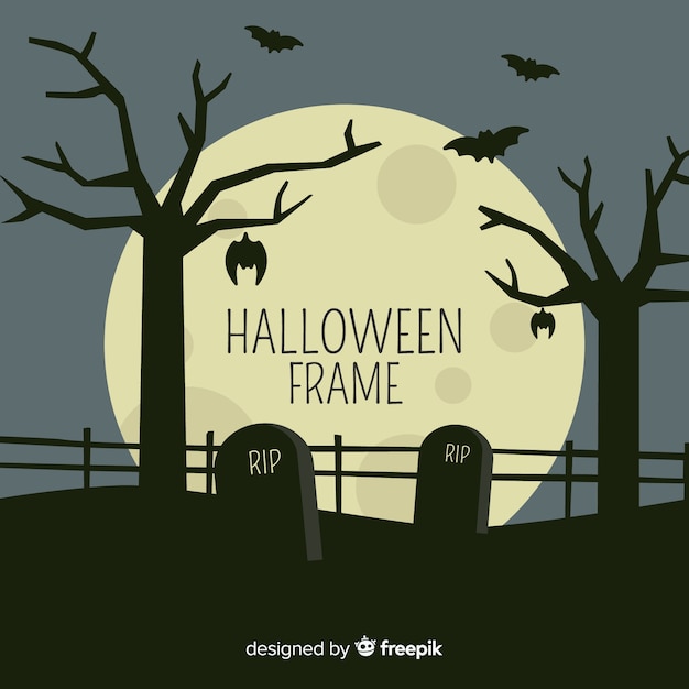 Gratis vector halloween-frame met kerkhof