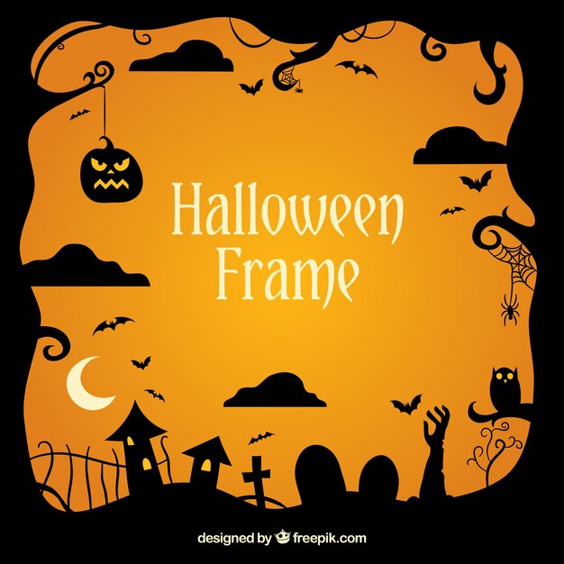 Halloween frame met spookachtige begraafplaats