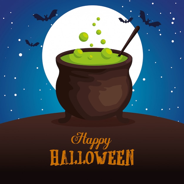 Gratis vector halloween-groet met ketel