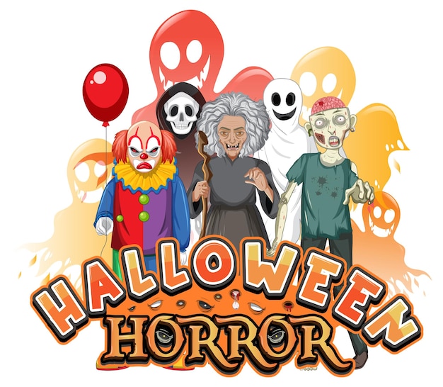 Halloween Horror-logo met stripfiguur