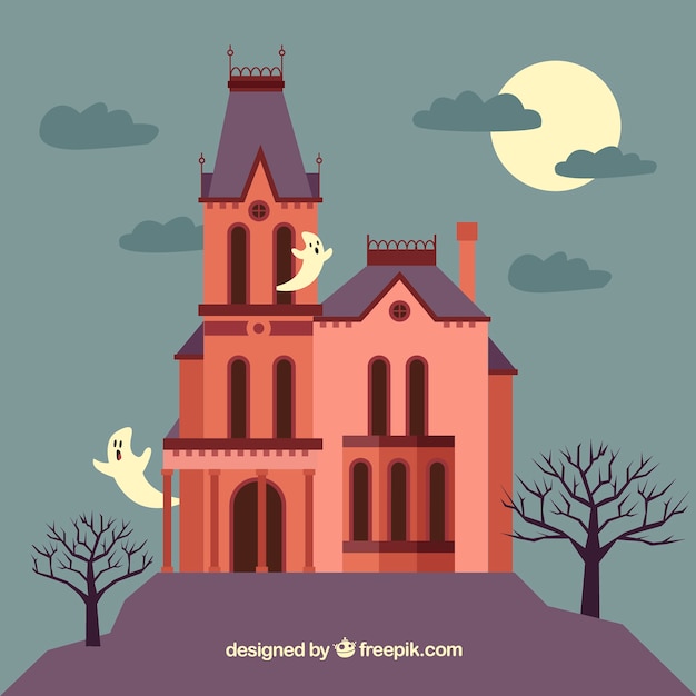 Halloween huis met plat ontwerp
