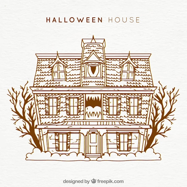 Gratis vector halloween huis met vintage stijl