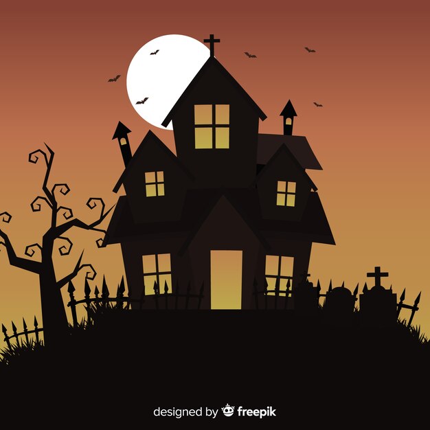 Halloween-huisachtergrond met begraafplaats