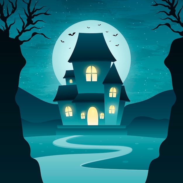 Gratis vector halloween-huisillustratie met verloop