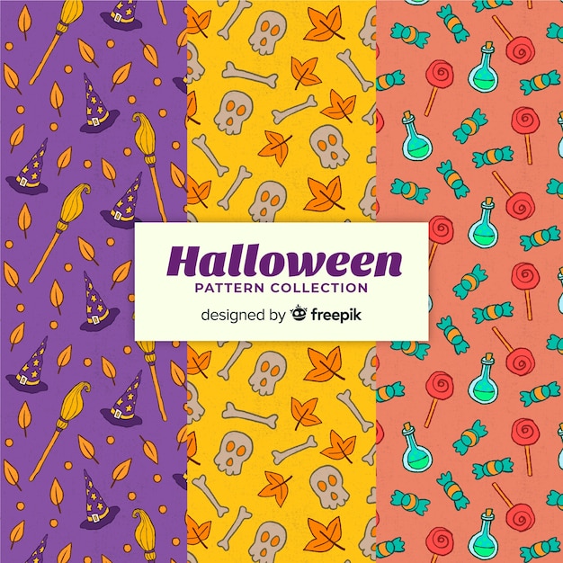 Gratis vector halloween-in hand getrokken stijl van de patrooninzameling