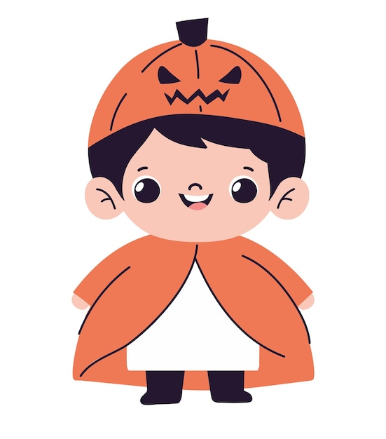 Gratis vector halloween jongen verkleed als een pompoen personage