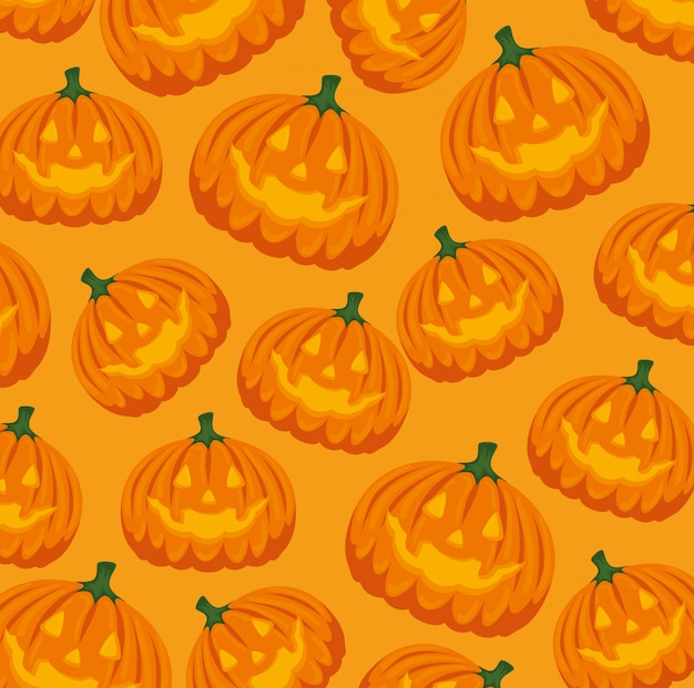 Gratis vector halloween-kaart met de achtergrond van het pompoenpatroon