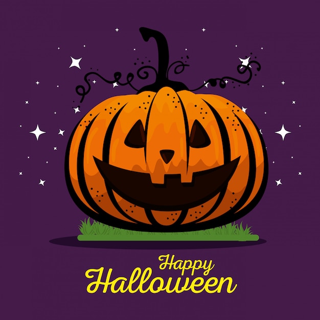 Gratis vector halloween-kaart met pompoen