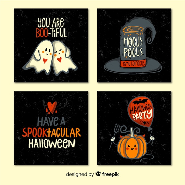 Gratis vector halloween-kaartcollectie met citaten