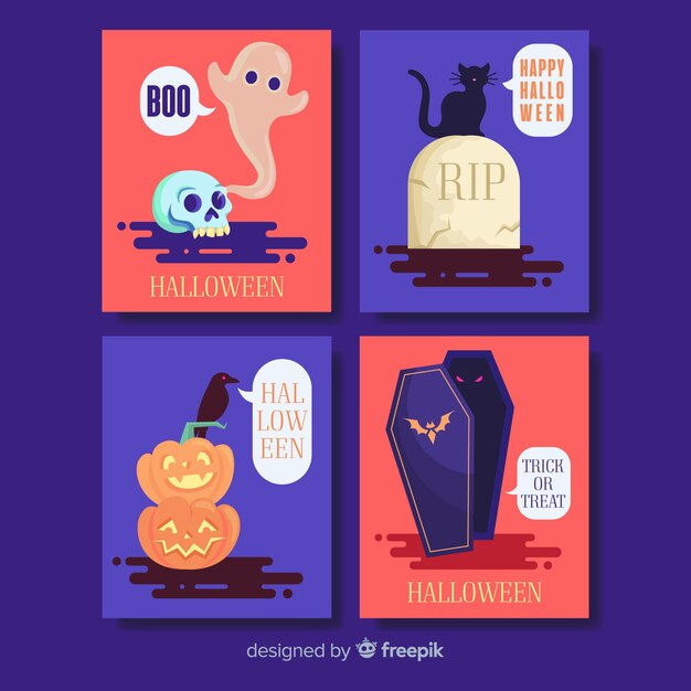 Halloween-kaartinzameling in vlak ontwerp