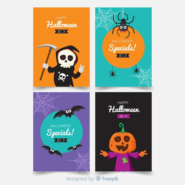 Gratis vector halloween-kaartinzameling met koele monsters