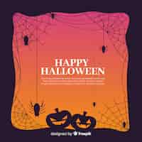 Gratis vector halloween-kader met pompoenen en spinnen op vlak ontwerp