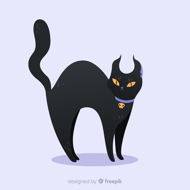Halloween-kattenachtergrond in vlak ontwerp