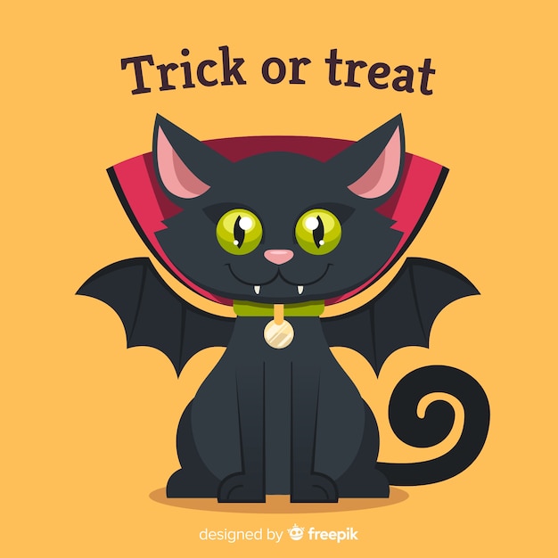 Gratis vector halloween-kattenachtergrond in vlak ontwerp